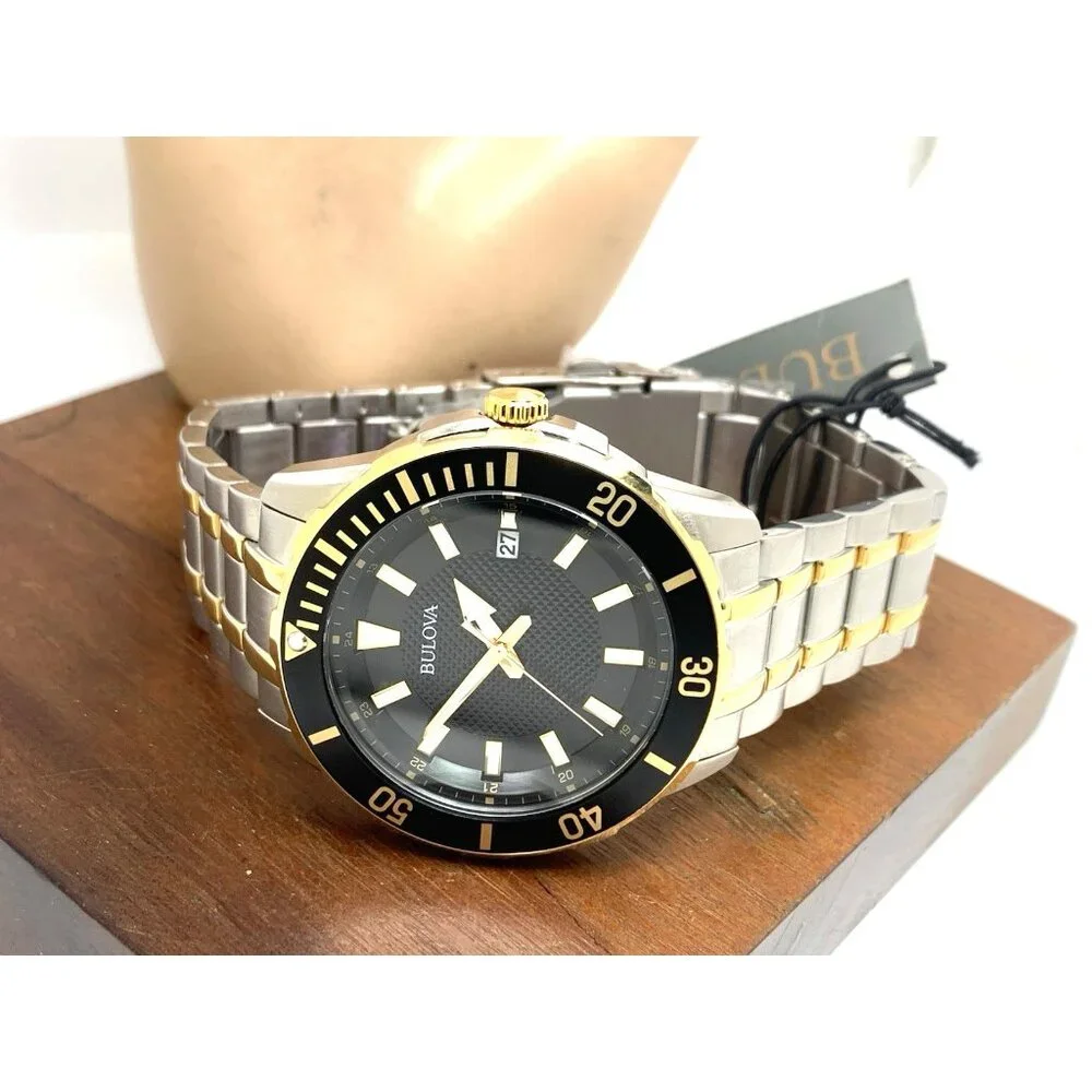 Bulova Men's Watch 98B394 Diver Black Dial Quartz Two Tone Stainless Steel 44mm